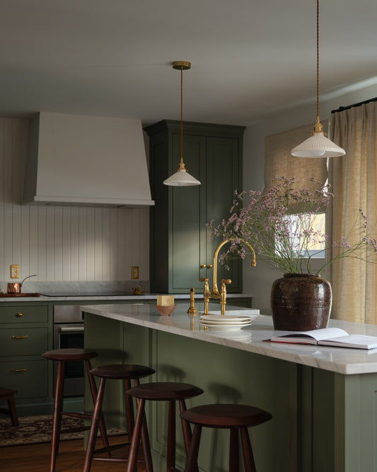 An olive country kitchen in Montreal Canada