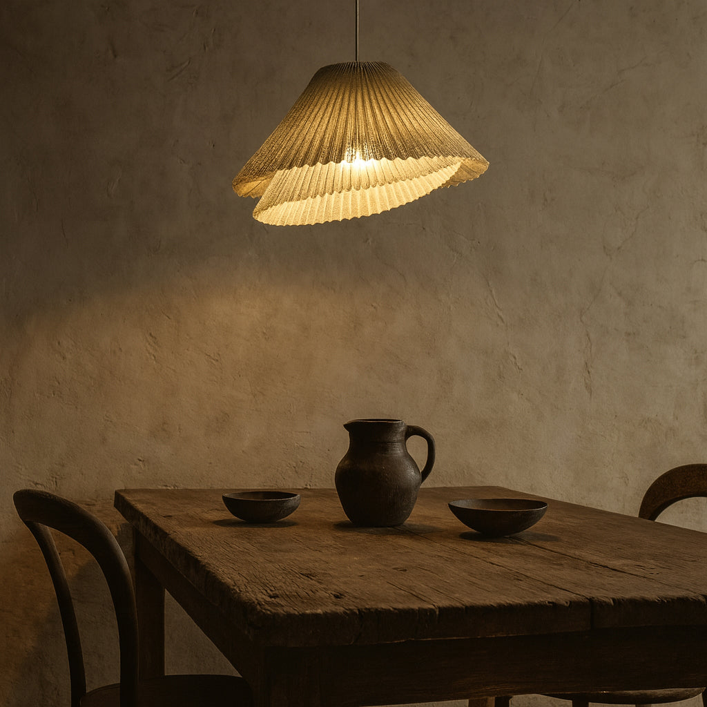 Genoise layered fabric wabi sabi minimalist japandi pendant light