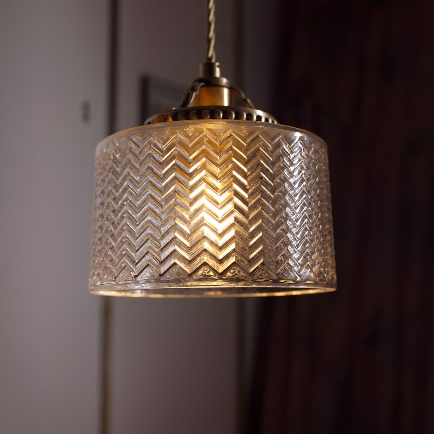 Jaipur Fluted Dome Glass With Brass Fitting Art Deco Pendant Light