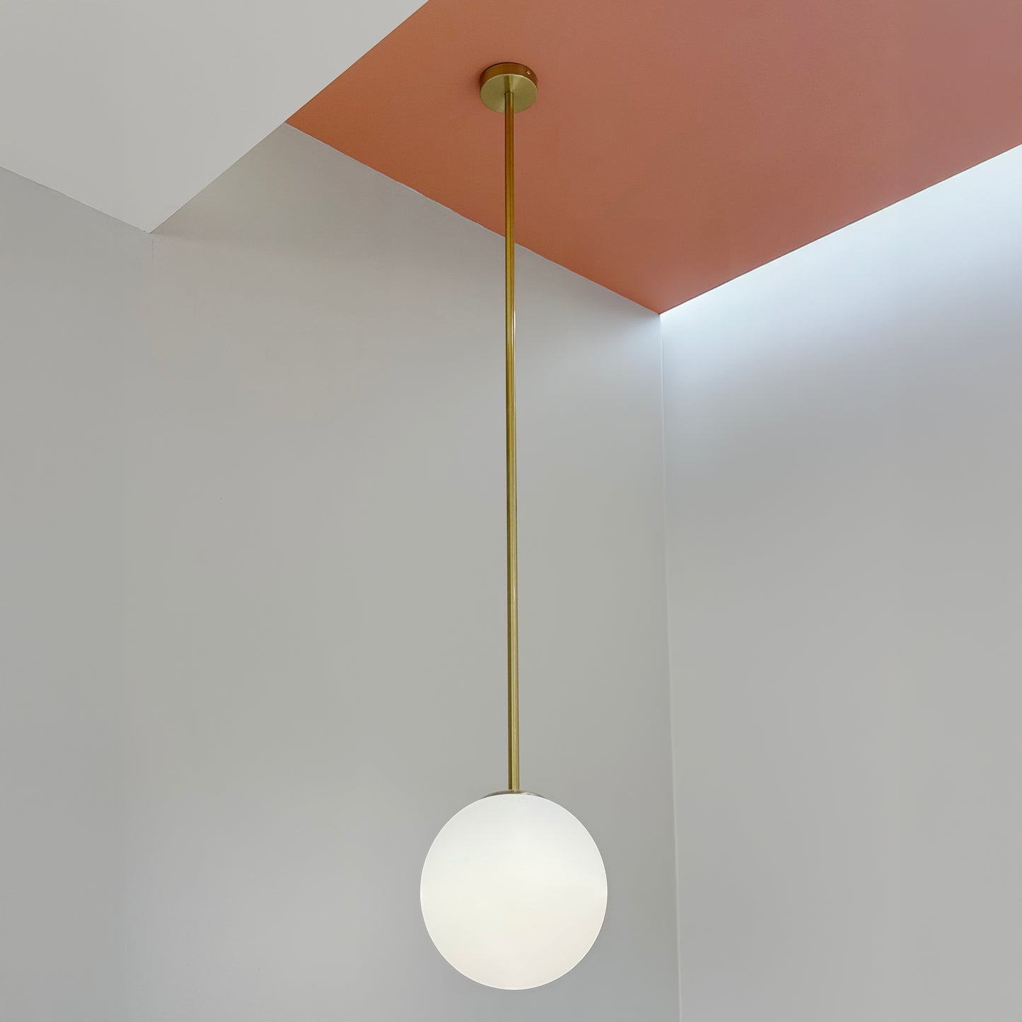 Opaline Milky Glass Brass Rod Mid-century Ceiling Light