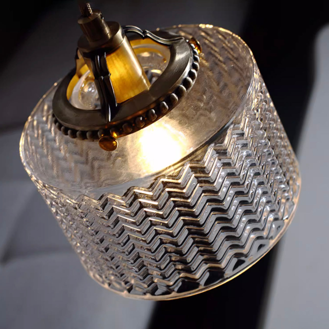 Jaipur Fluted Dome Glass With Brass Fitting Art Deco Pendant Light