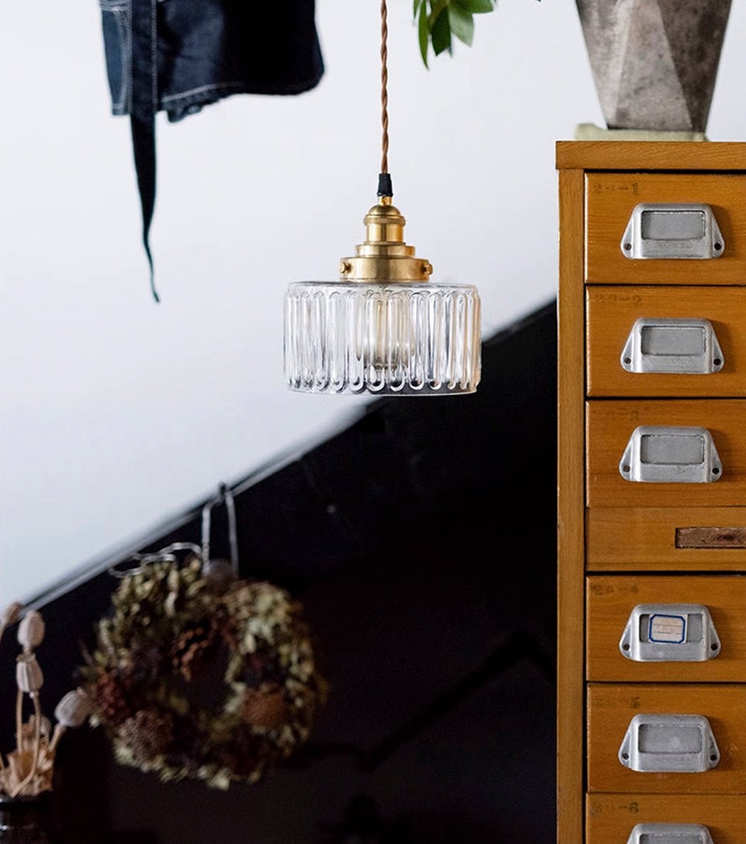 Adelaide Glass Mid Century Vintage look Brass Fitting Pendant Light