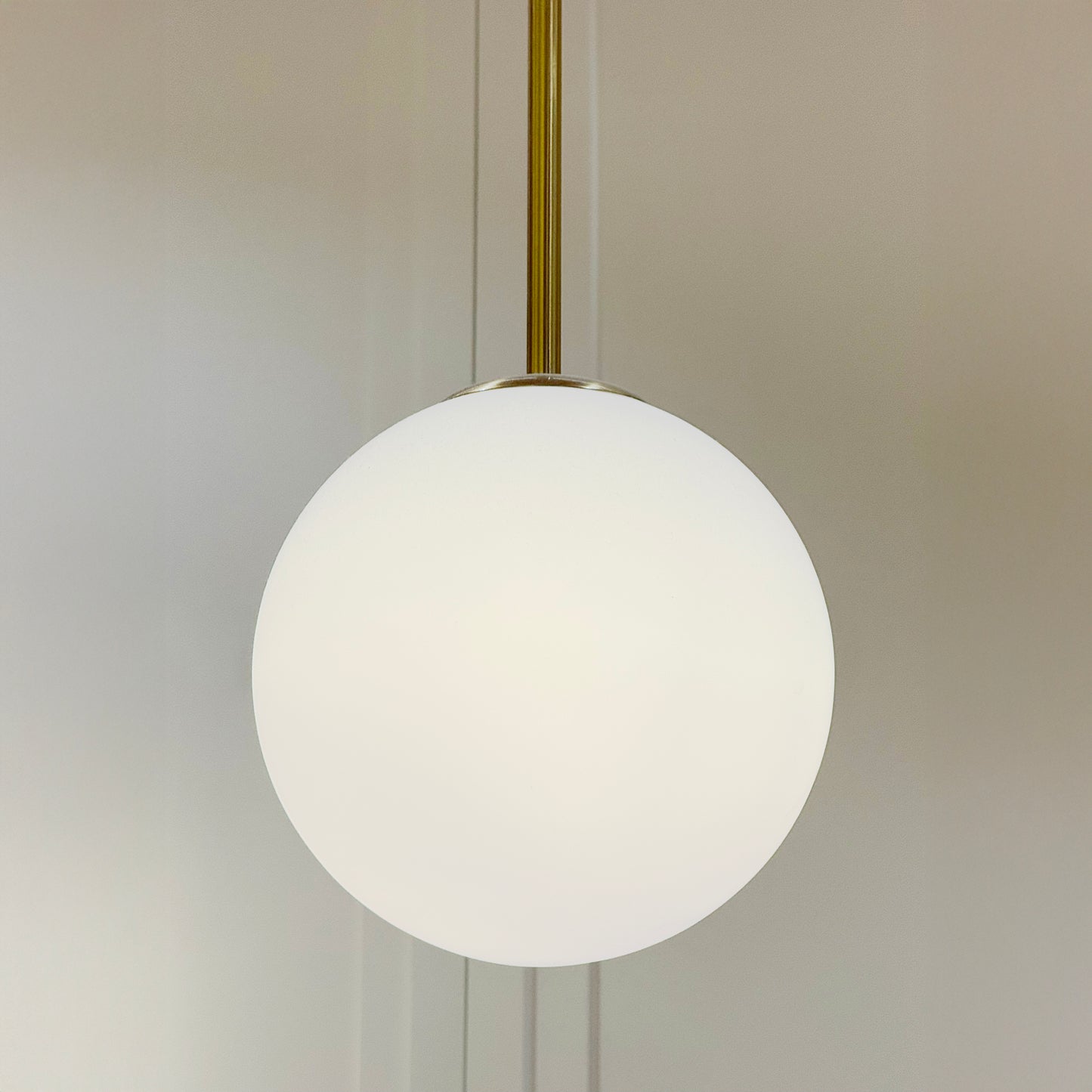 Opaline Milky Glass Brass Rod Mid-century Ceiling Light