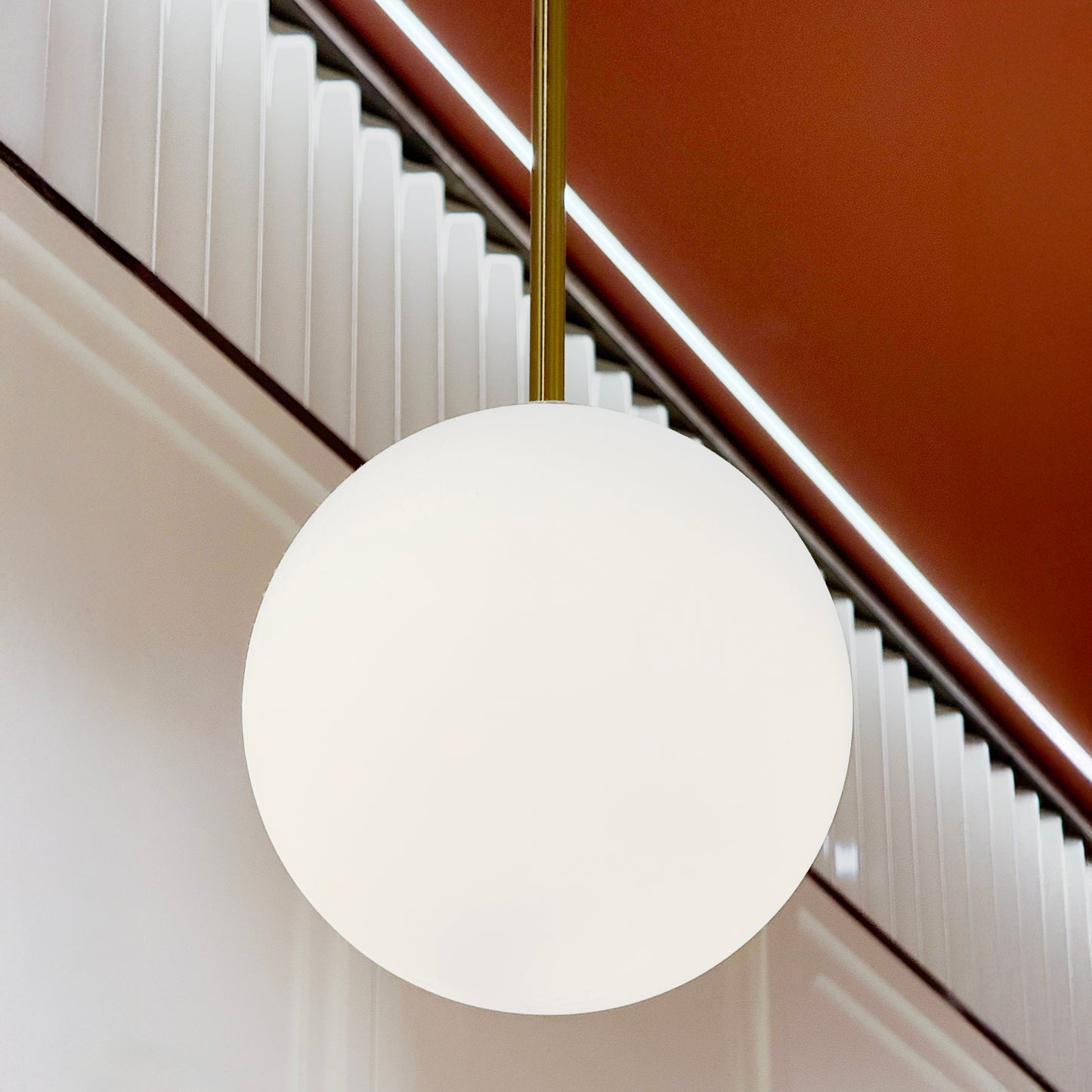 Opaline Milky Glass Brass Rod Mid-century Ceiling Light