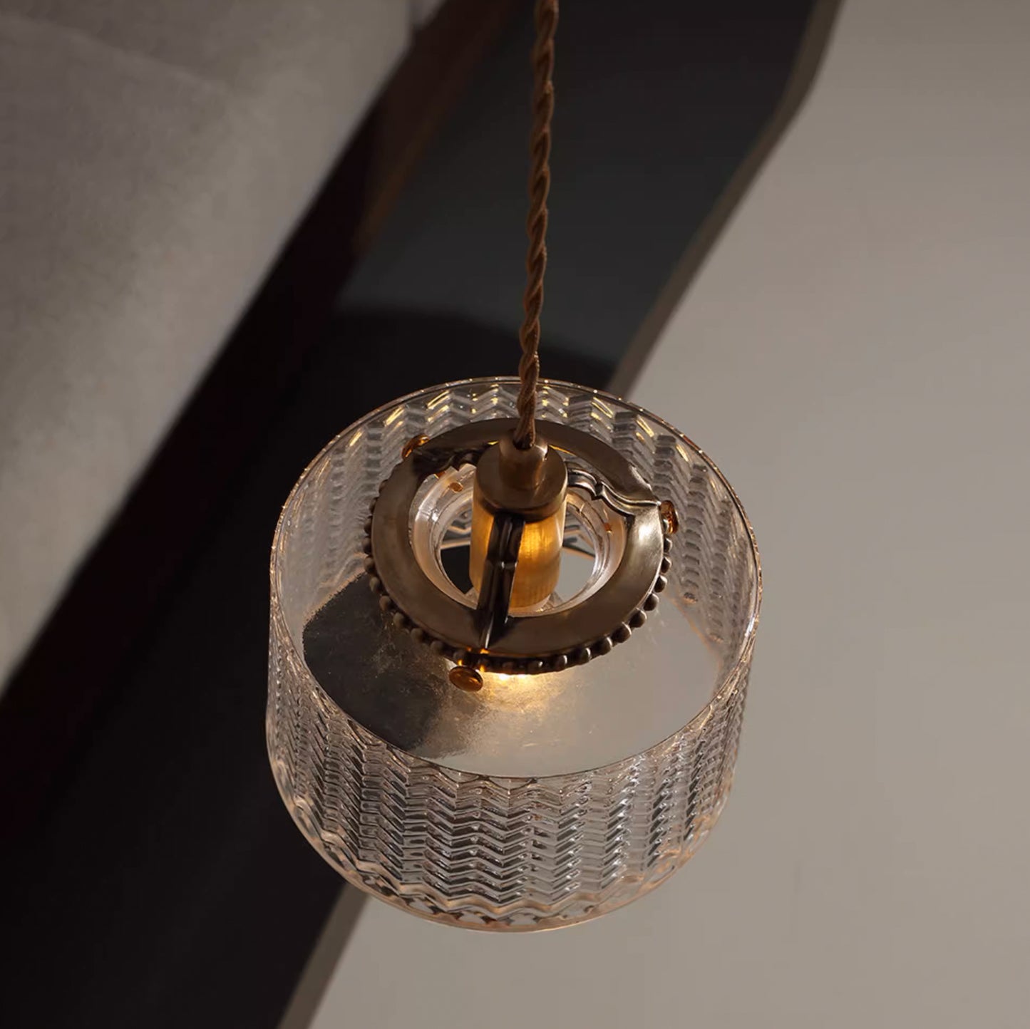 Jaipur Fluted Dome Glass With Brass Fitting Art Deco Pendant Light