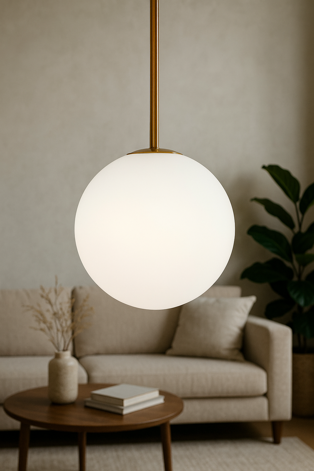 Opaline Milky Glass Brass Rod Mid-century Ceiling Light