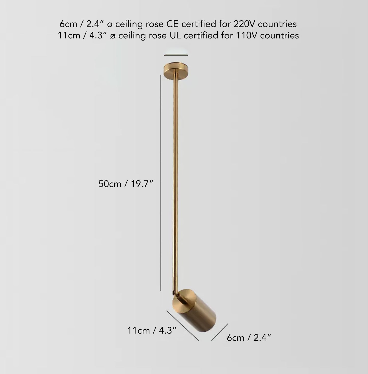 Lux Minimalist Adjustable Rod Spot Light - in Brass