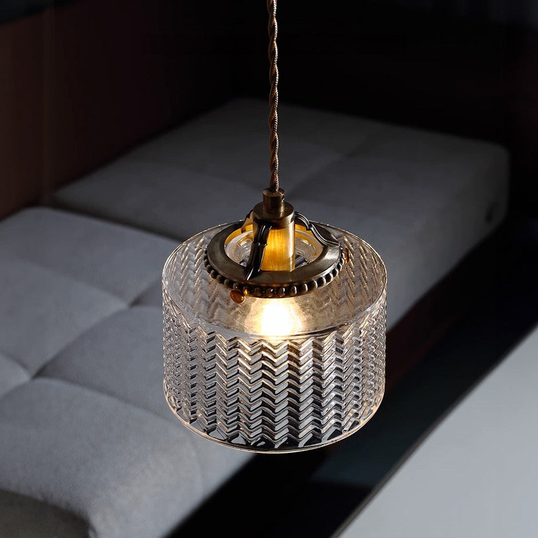 Jaipur Fluted Dome Glass With Brass Fitting Art Deco Pendant Light