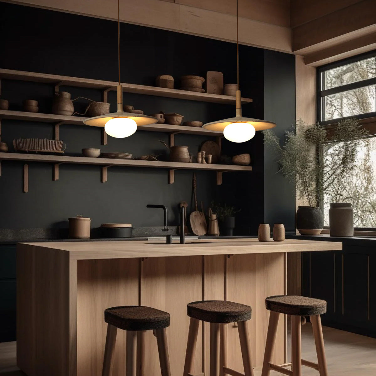 Annadel Sonoma Wood And Stone Japandi Pendant Lights