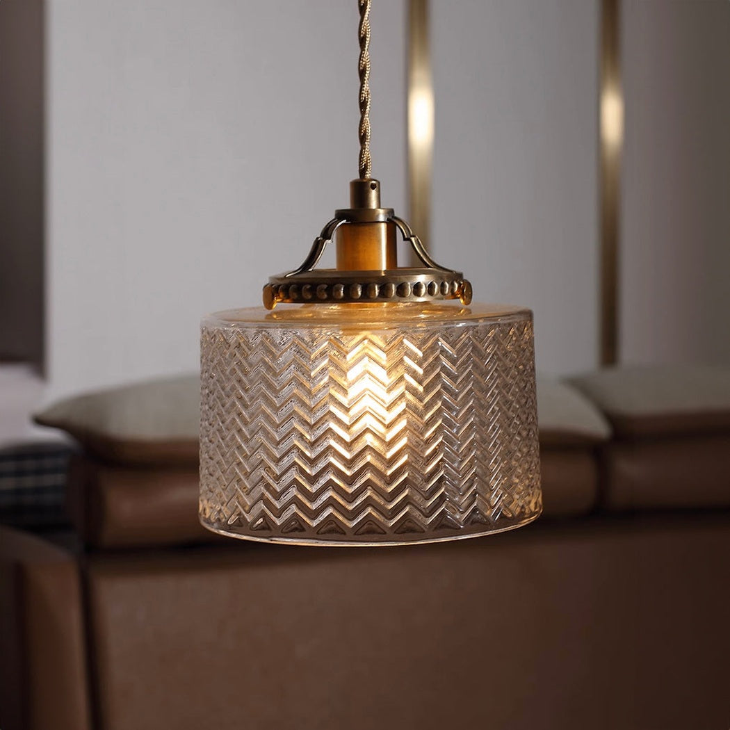 Jaipur Fluted Dome Glass With Brass Fitting Art Deco Pendant Light