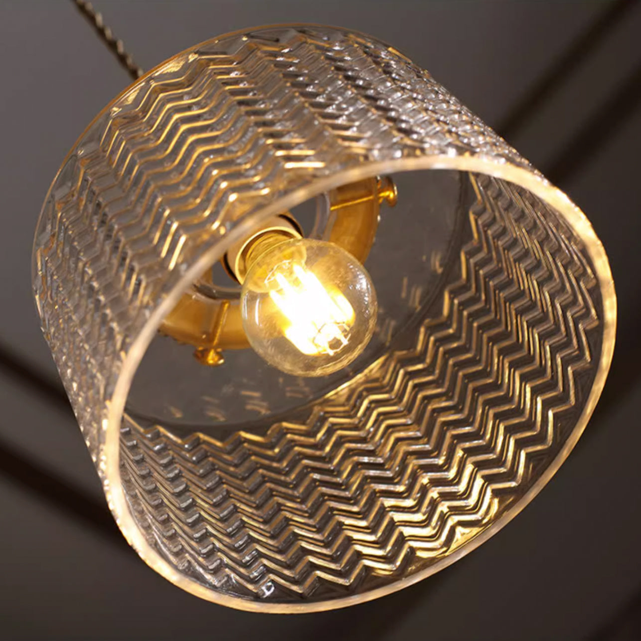 Jaipur Fluted Dome Glass With Brass Fitting Art Deco Pendant Light