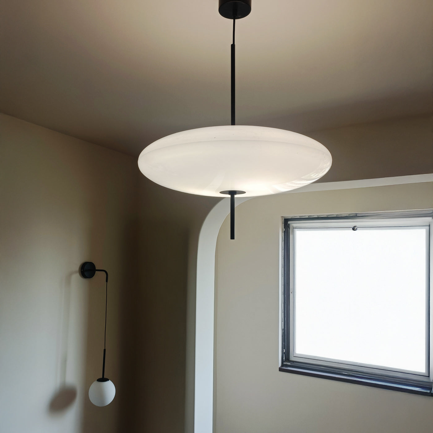 Fluo Bauhaus Milk Glass Pendant Light