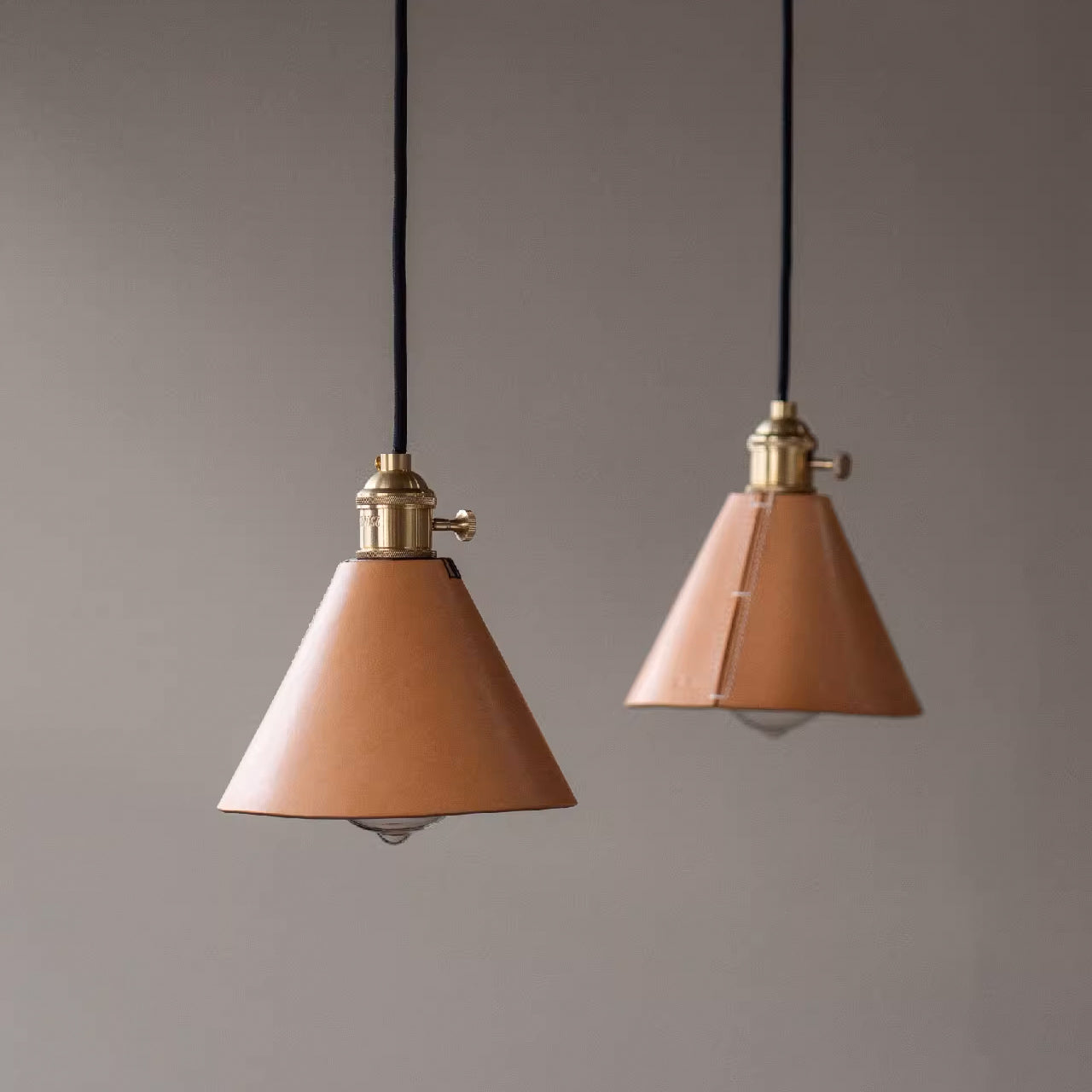 Porter Leather Cone Shade Brass Fitting Pendant Light