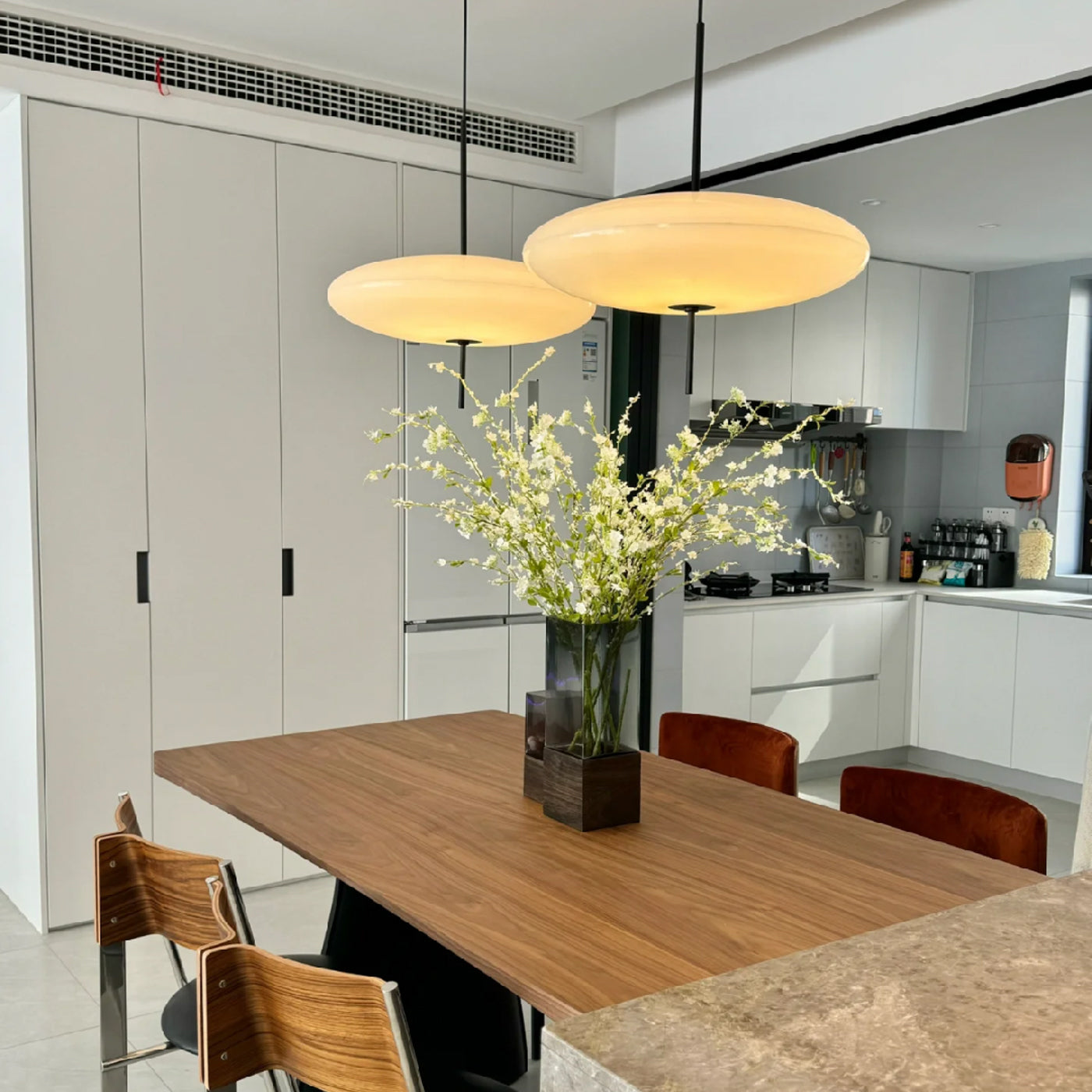 Fluo Bauhaus Milk Glass Pendant Light