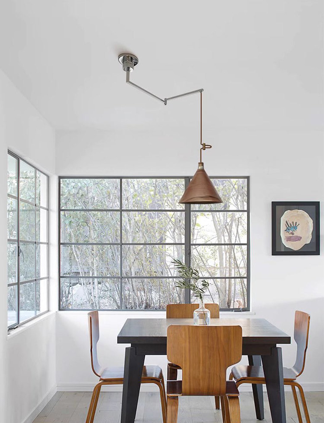 Geppetto Swing Arm Wooden Shade Ceiling Light / Pendant Light