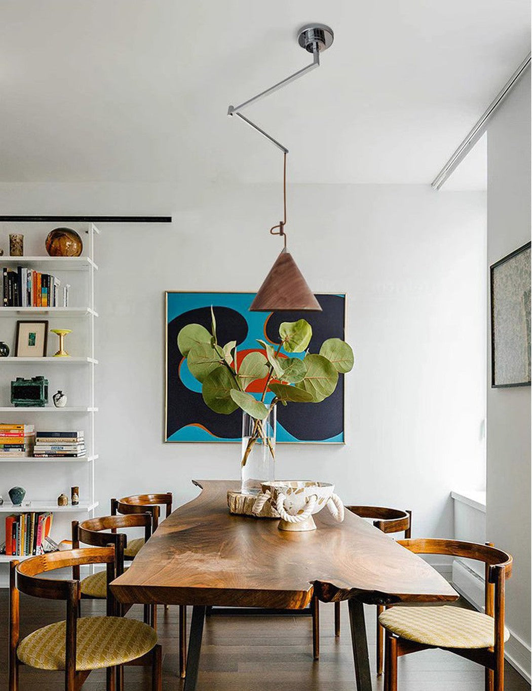 Geppetto Swing Arm Wooden Shade Ceiling Light / Pendant Light