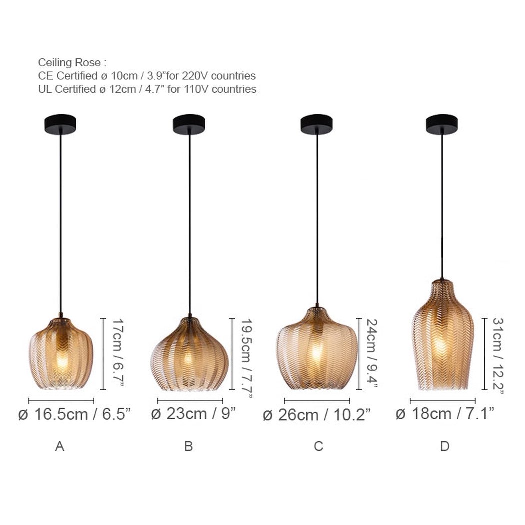 Yui Mid Century Glass Shade Pendant Light
