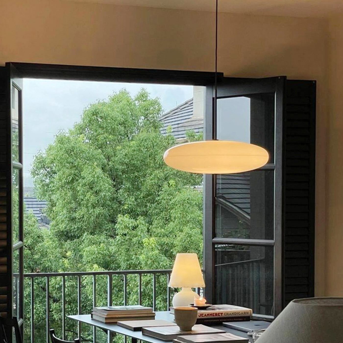 Fluo Bauhaus Milk Glass Pendant Light
