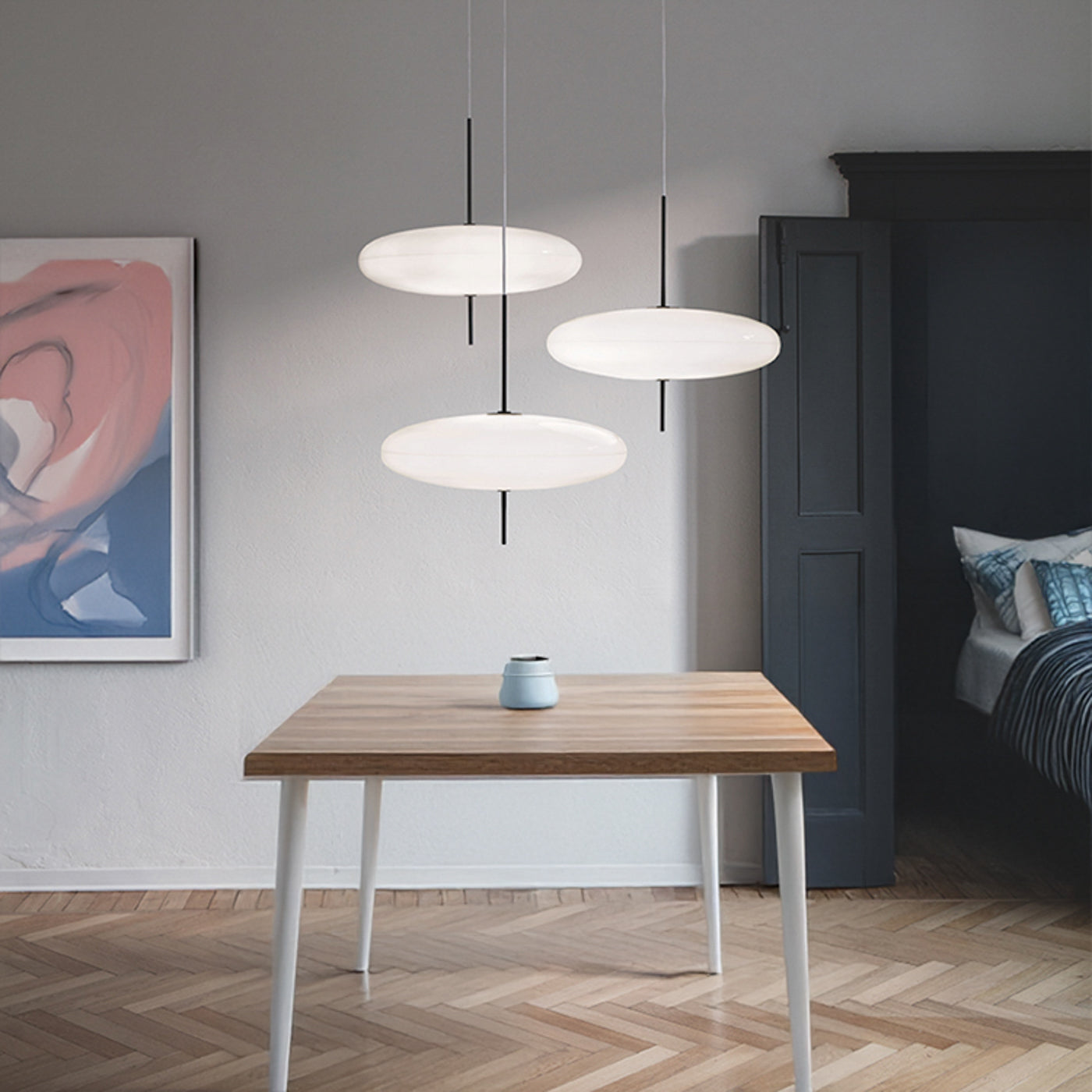 Fluo Bauhaus Milk Glass Pendant Light
