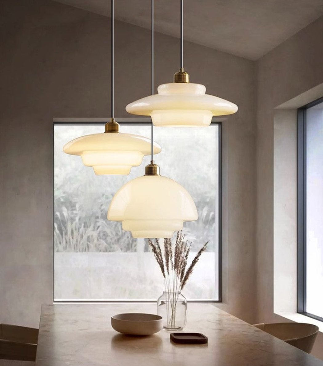 Miller Art Deco Milk Glass Pendant Light
