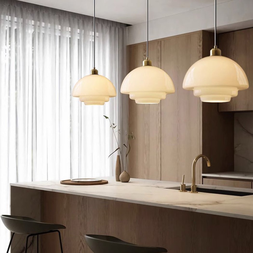 Miller Art Deco Milk Glass Pendant Light