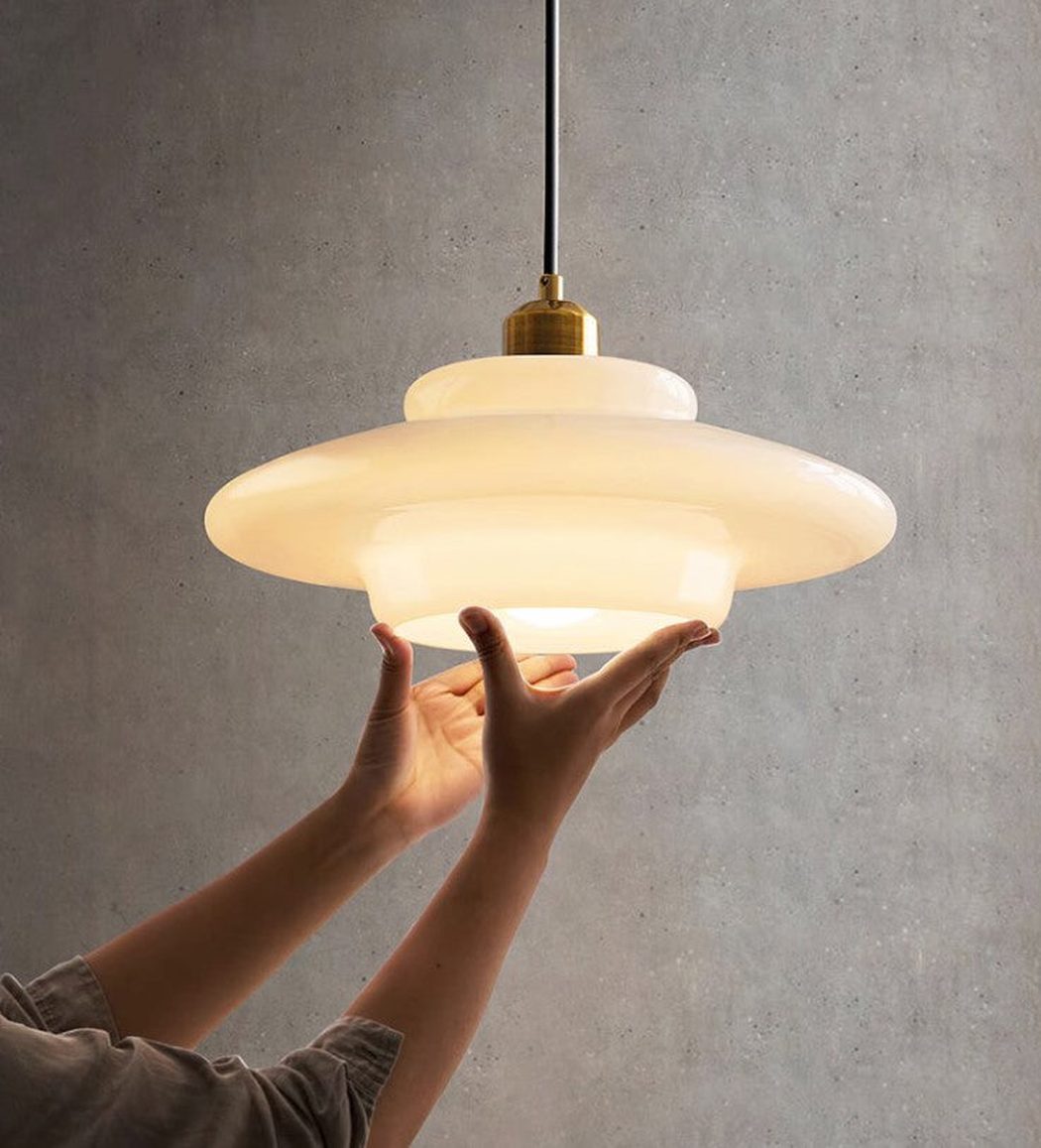 Miller Art Deco Milk Glass Pendant Light