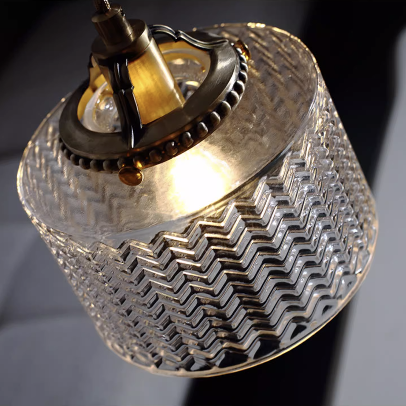 Jaipur Fluted Dome Glass With Brass Fitting Art Deco Pendant Light