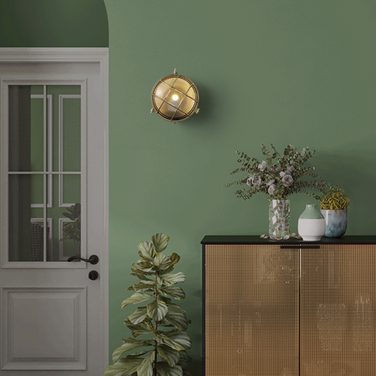 Nautilus Round Brass cage outdoor wall light / ceiling light