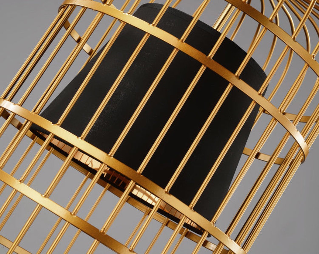 Brass Colour Bird Cage With Black Shade Pendant Light
