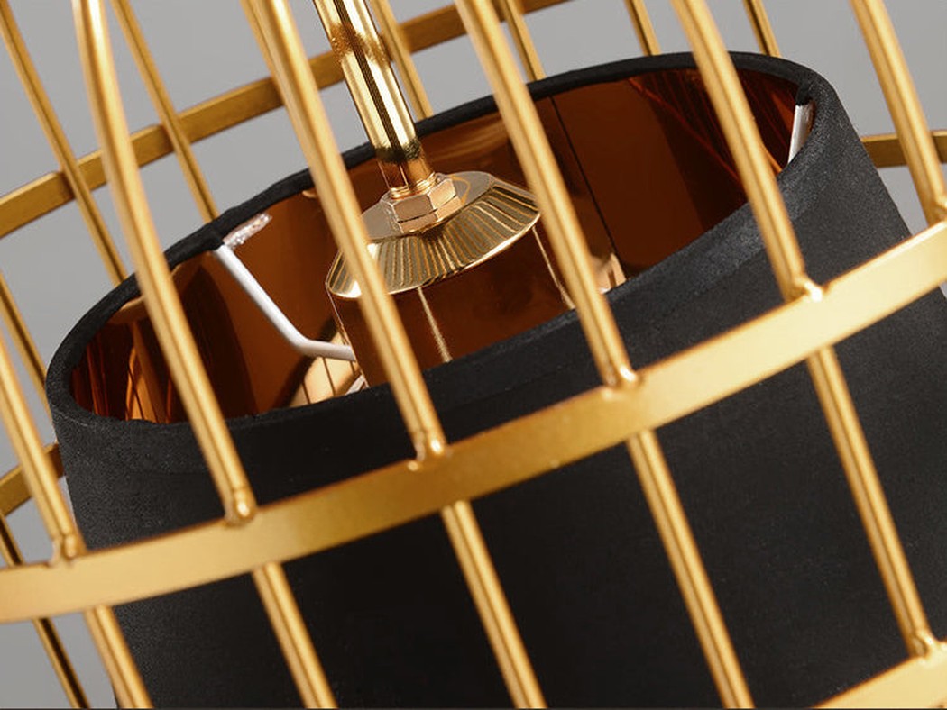 Brass Colour Bird Cage With Black Shade Pendant Light