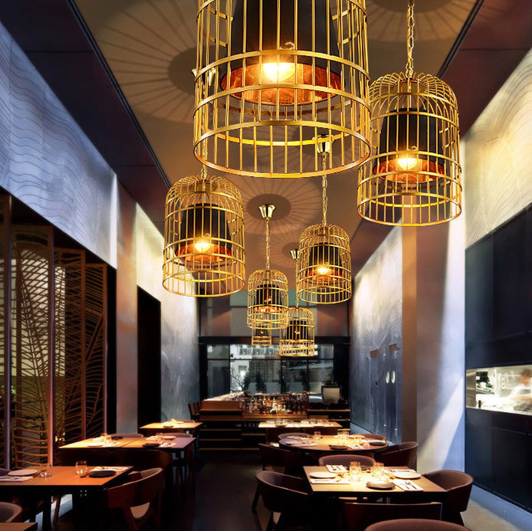 Brass Colour Bird Cage With Black Shade Pendant Light