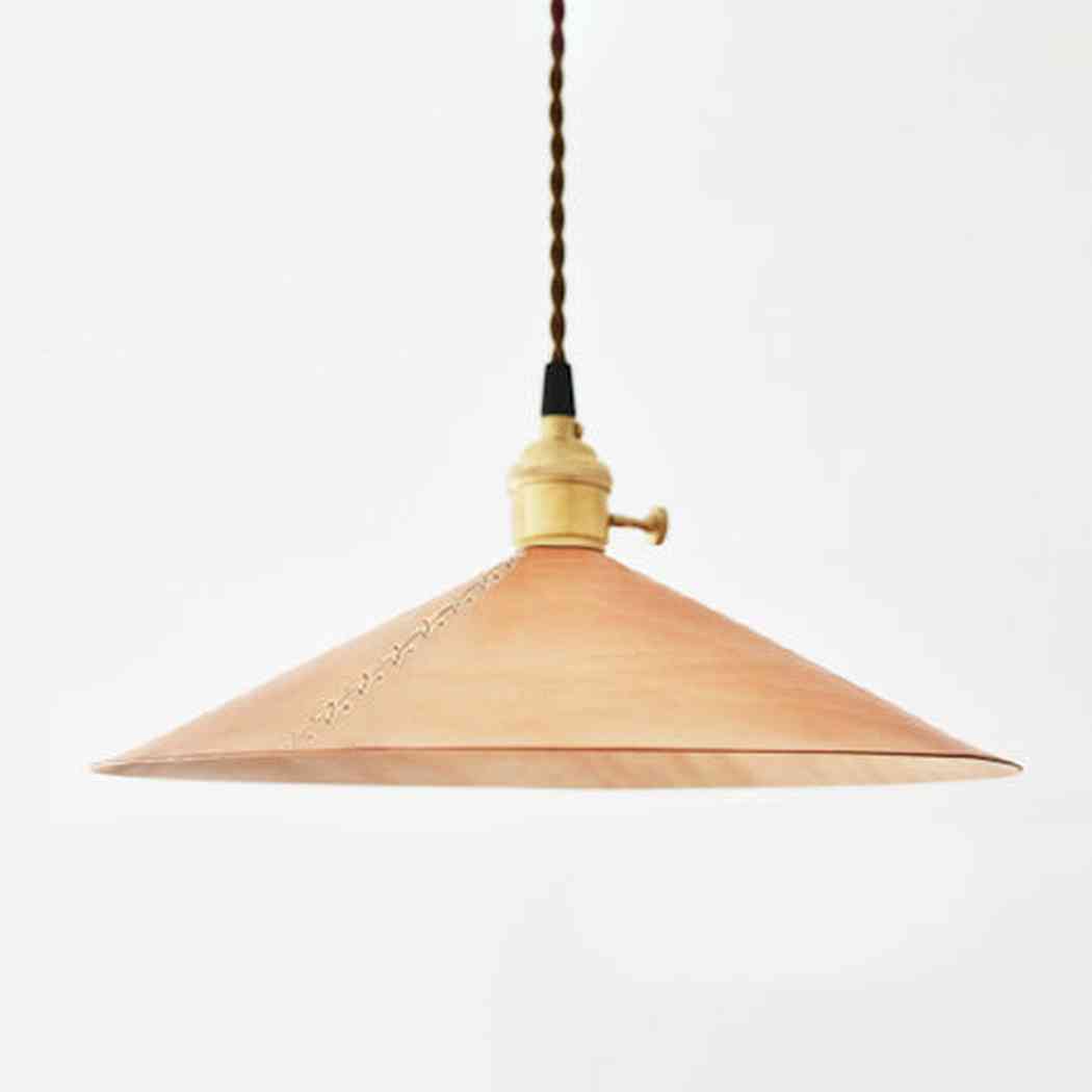Baxter Leather Cone Shade Brass Fitting Pendant Light