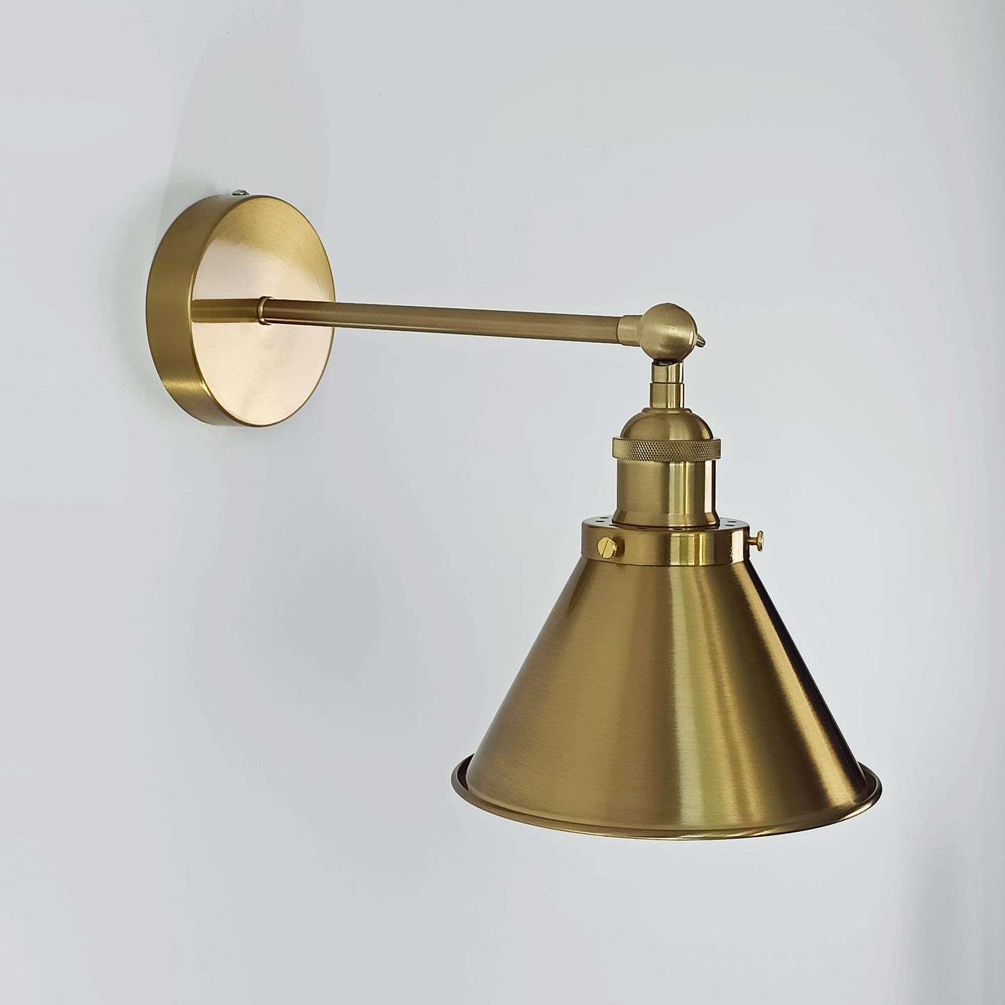 Brass Cone Shade Wall Light With Short Arm