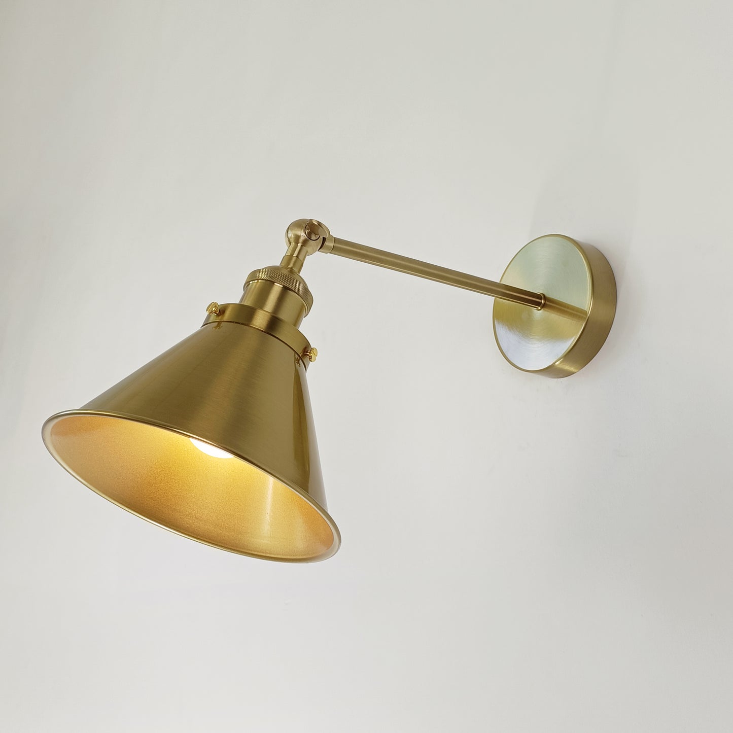 Brass Cone Shade Wall Light With Short Arm