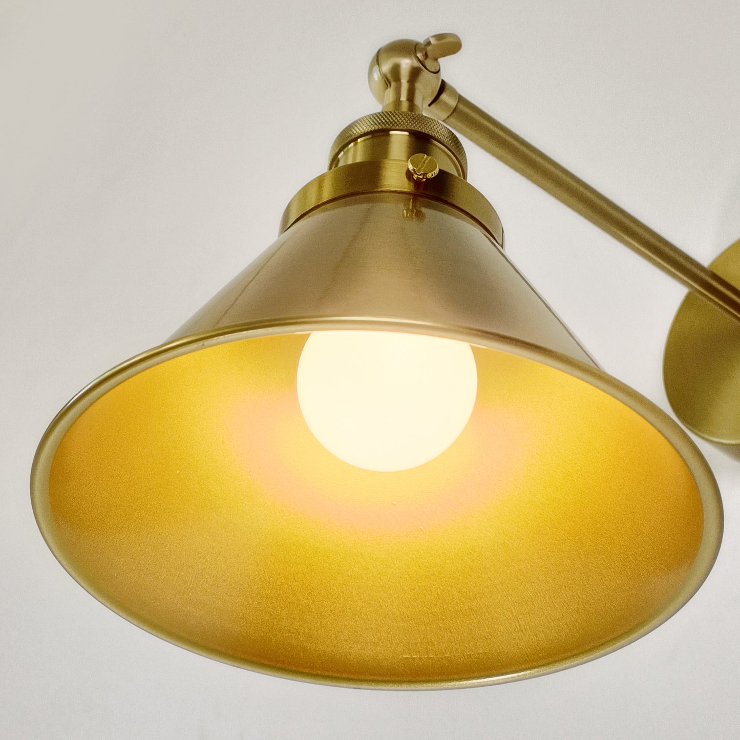 Brass Cone Shade Wall Light With Short Arm