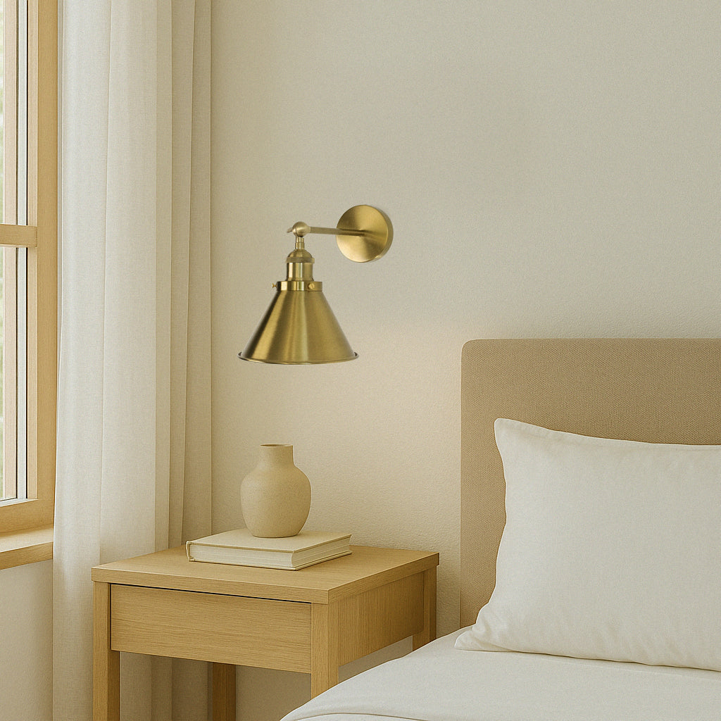 Brass Cone Shade Wall Light With Short Arm