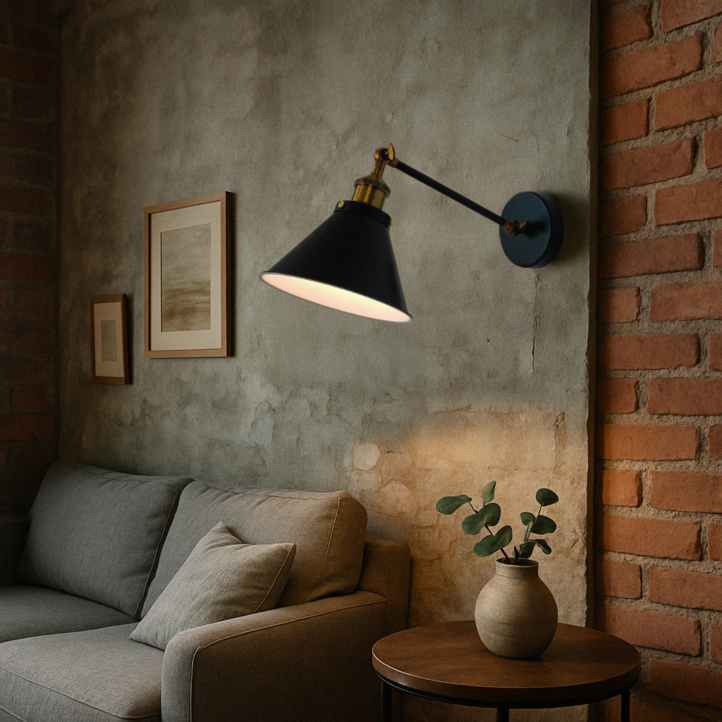Black Cone Shade Wall Light Sconce (short arm)