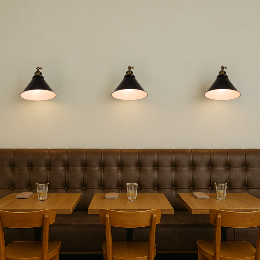 Black Cone Shade Wall Light Sconce (short arm)
