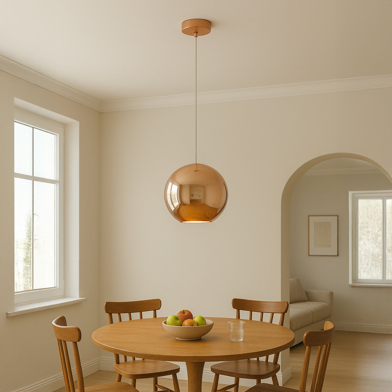 Copper Mirror Shade Glass Pendant Light