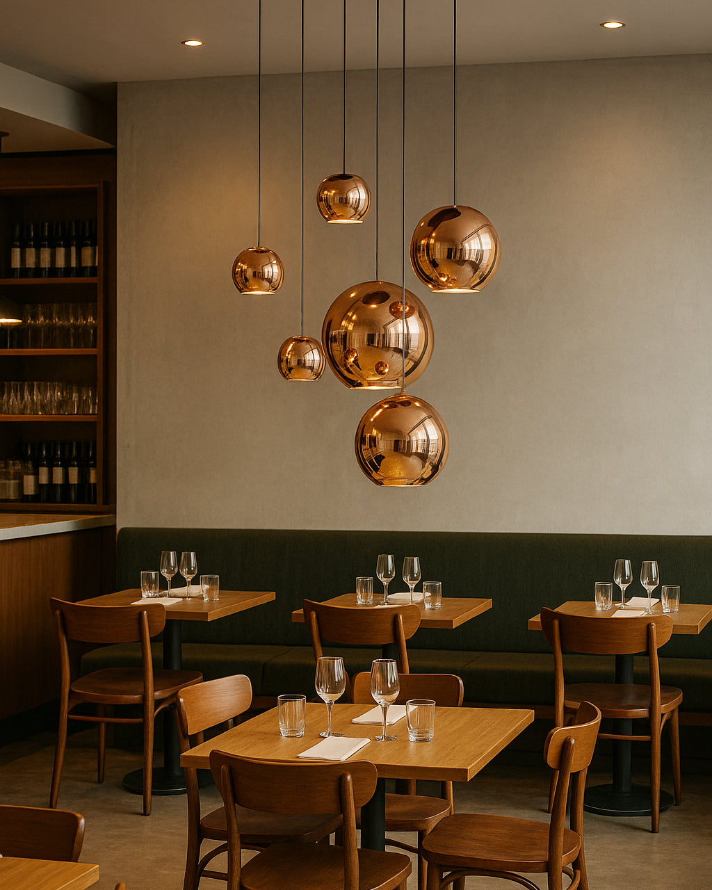 Copper Mirror Shade Glass Pendant Light