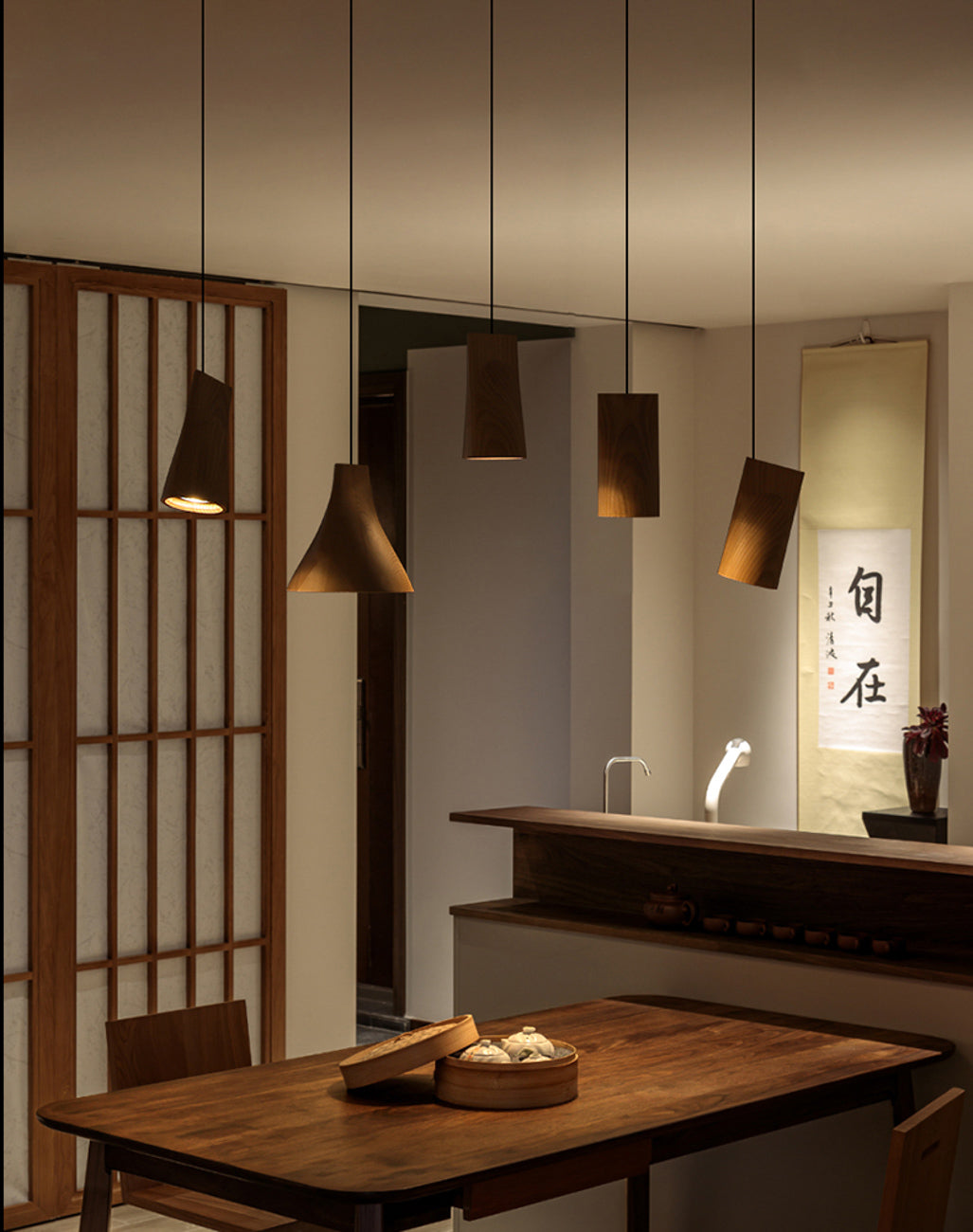 Walnut Solid Wood Minimalist Scandinavian Pendant Light