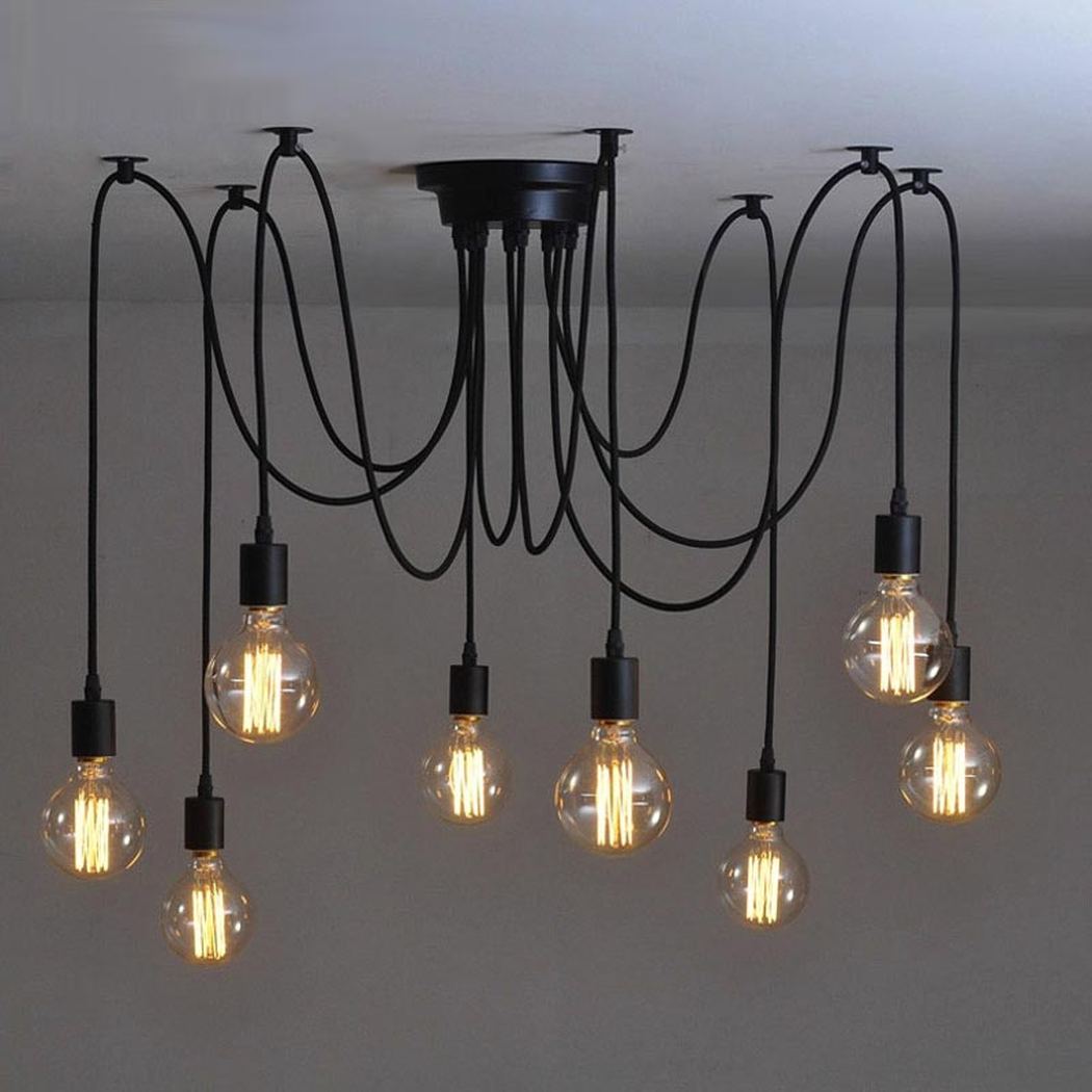 10 head Edison Bare Bulb Pendant Light Chandelier in Black