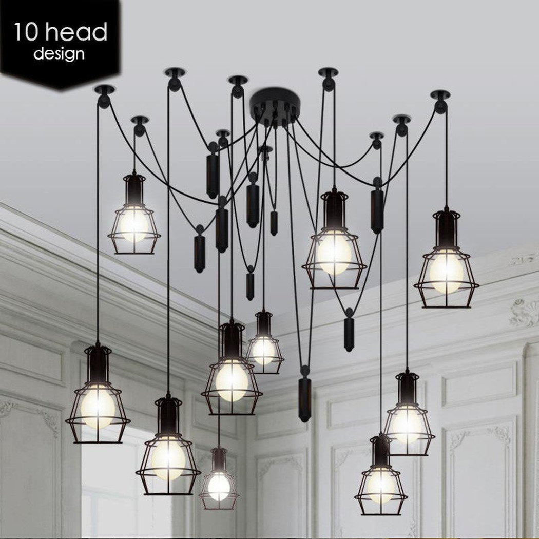Multi head Work Lamp Cage Chandelier - 10 heads