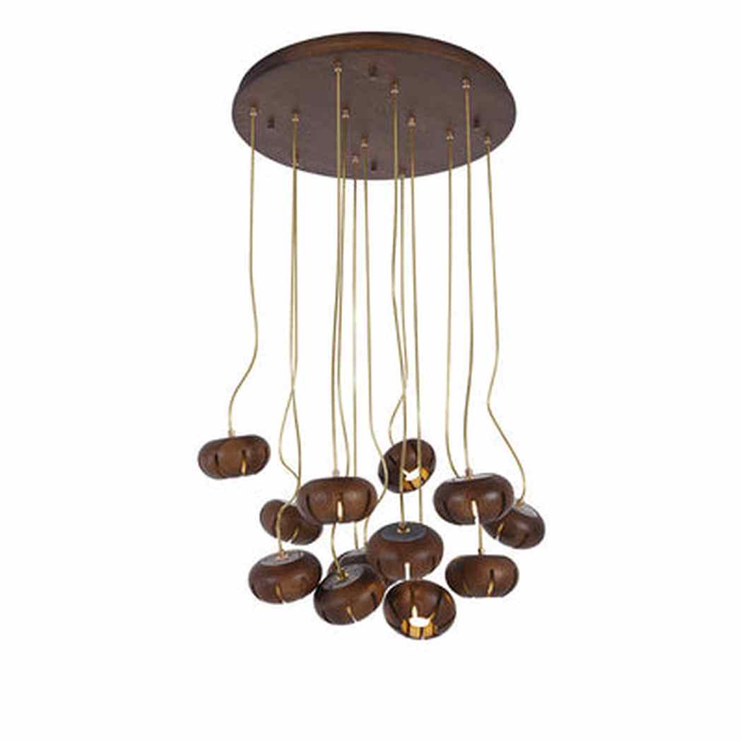 Wooden Petal Round Cluster Pendant Light Chandelier