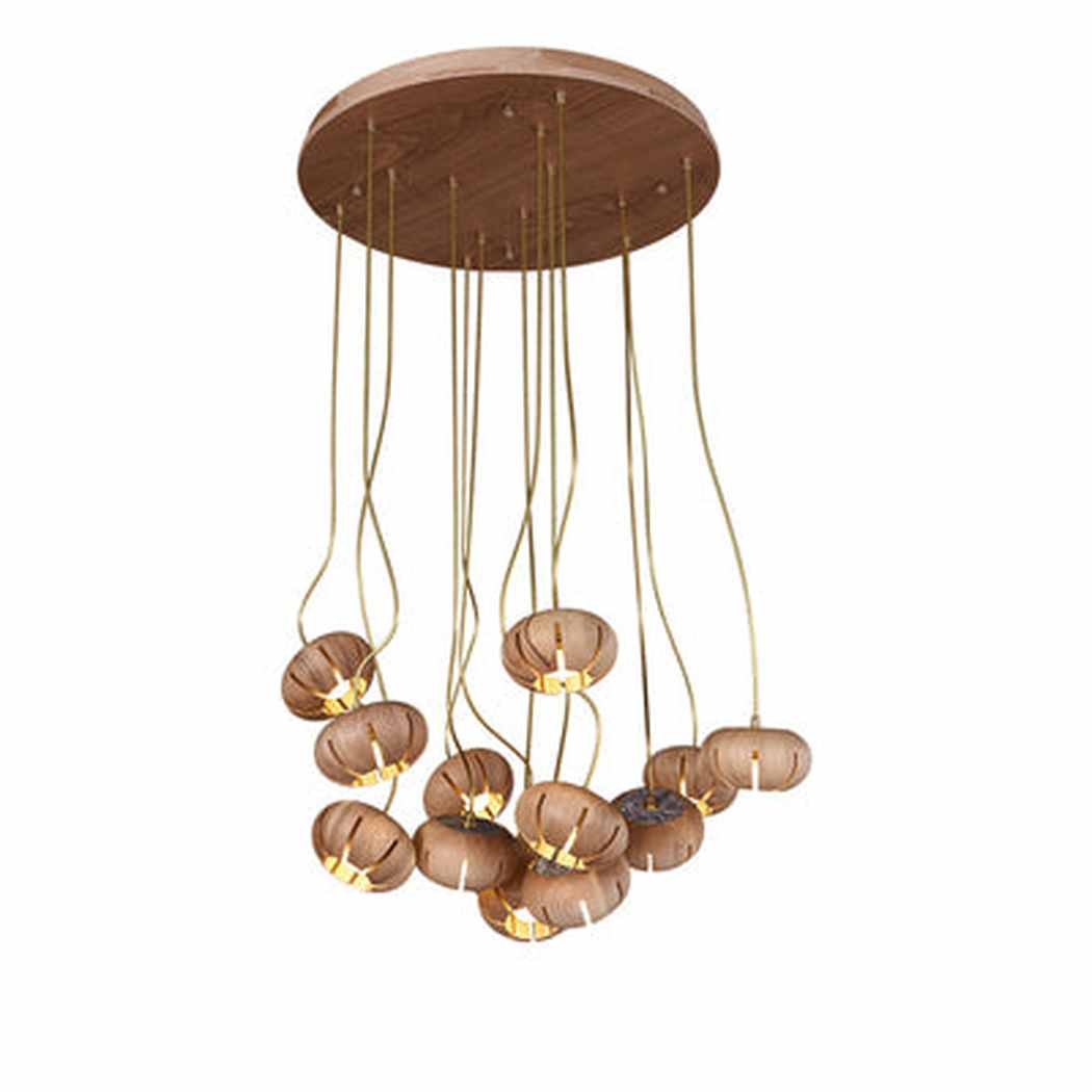 Wooden Petal Round Cluster Pendant Light Chandelier