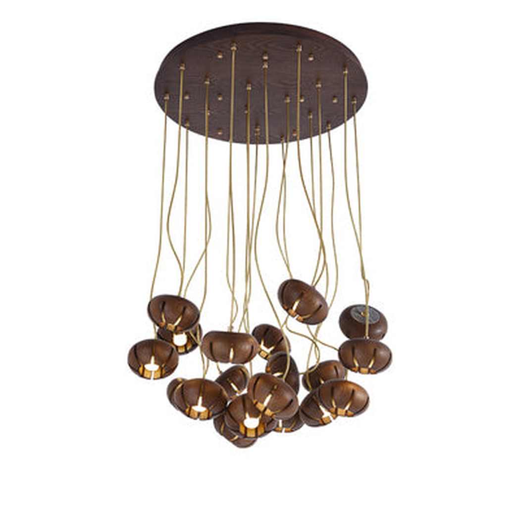 Wooden Petal Round Cluster Pendant Light Chandelier