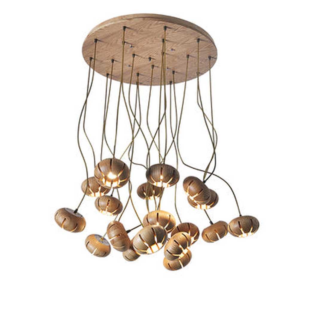 Wooden Petal Round Cluster Pendant Light Chandelier