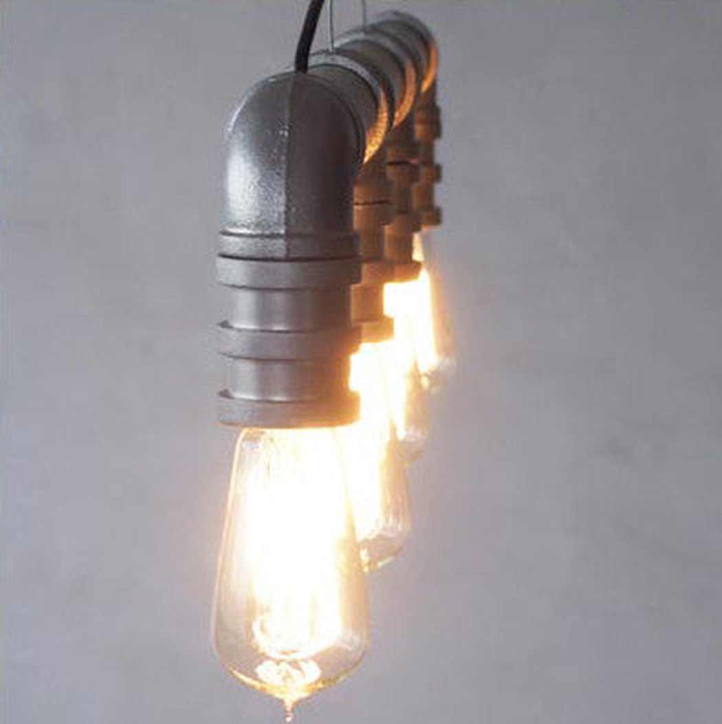 4 Head Water Pipe Industrial Hanging Ceiling Light in Silver