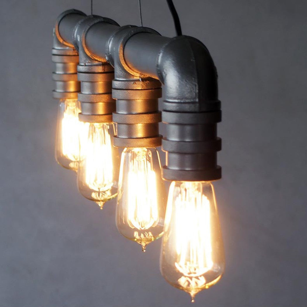 4 Head Water Pipe Industrial Hanging Ceiling Light in Silver