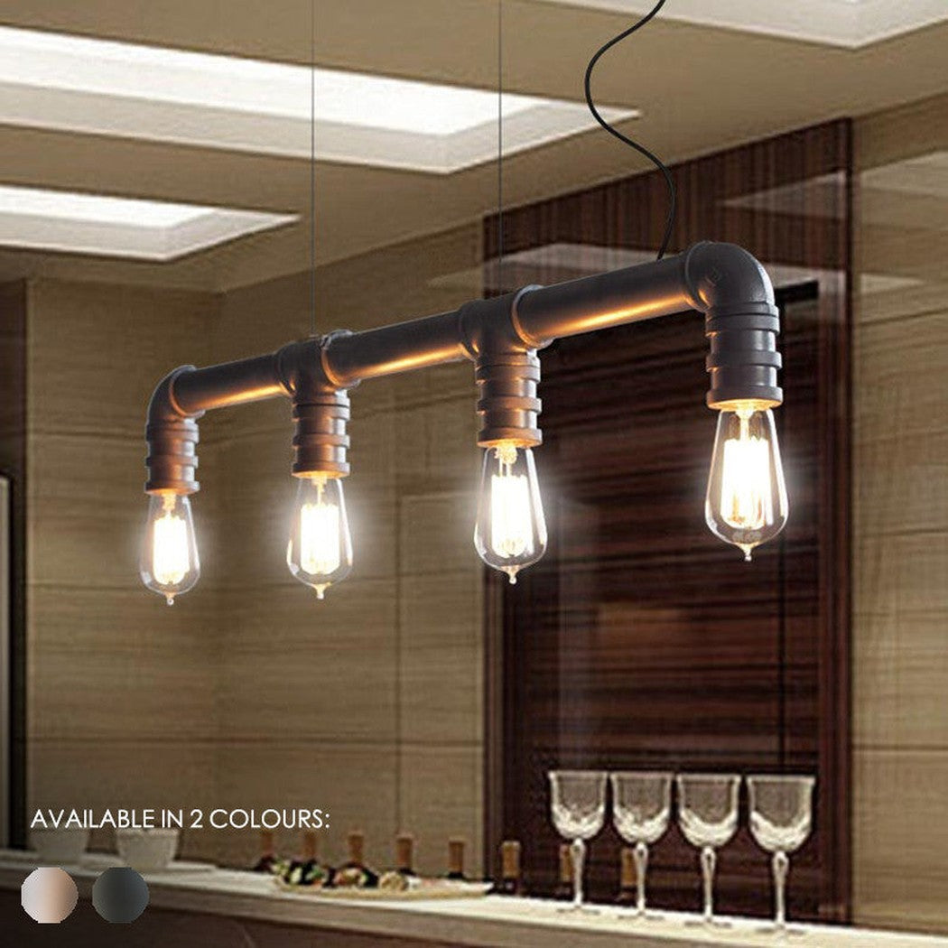 4 Head Water Pipe Industrial Pendant Light in Silver
